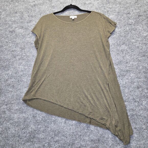 Max Studio Shirt Womens Medium Olive Short Sleeve Asymmetrical Tie Hem Tunic - Picture 3 of 8